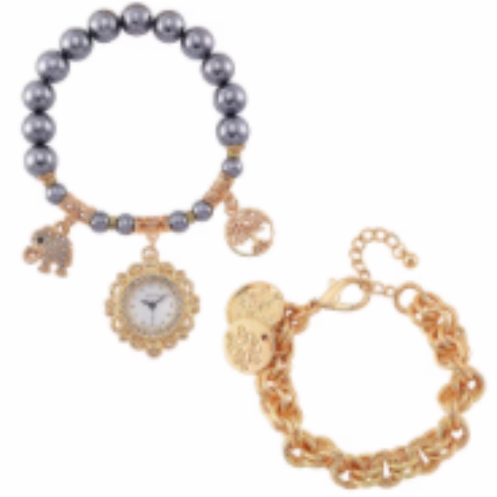 Gold and Silver Women's Charm Bracelet Watch